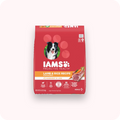 IAMS ProActive Health Red Bag Dog Food with a dog on the label on a white background